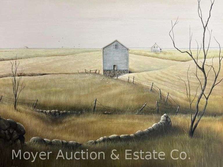 Bob Price Painting on Paperboard of Farm Field Landscape, unframed, 16” x 20” image
