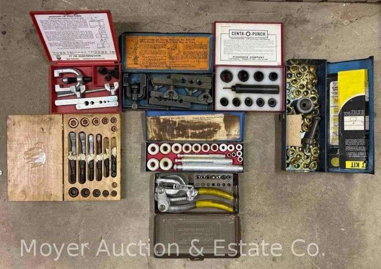 Group of Riveting Kits, Flare Tool Sets, Tap and Die Set, Etc. image