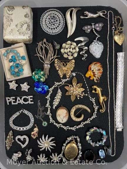 Group of Fashion Jewelry Pins Incl. Rhinestone, Cameo, 10K Pendant, Locket, Necklaces, Etc. image