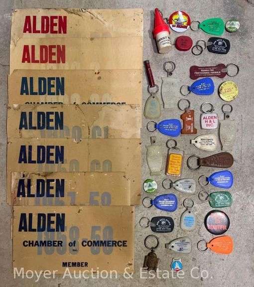 Group of Vintage Key Chains, Some Alden NY and Surrounding Areas, with Alden Chamber Posters image