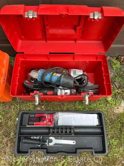 (3) Corded Angle Grinders with Grinding Disc and Plastic Toolbox image