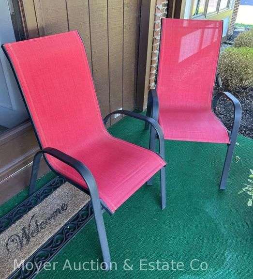 (2) Patio Chairs, Metal Frames with Red Seats image