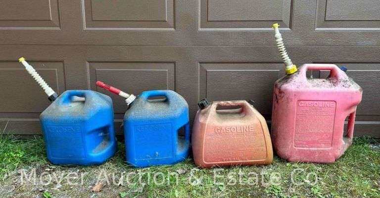 (4) Gas and Kerosene Cans, Most Full, 5-8 Gallons image