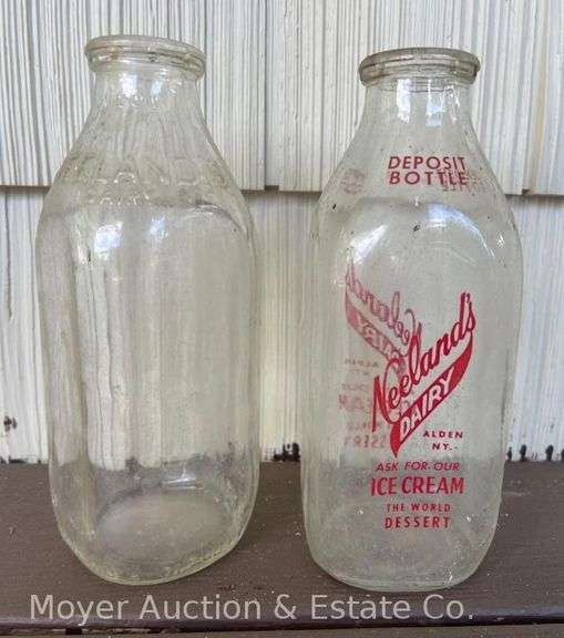 (2) Neelands Dairy Milk Bottles, One Quart, Red Lettering and Embossed image