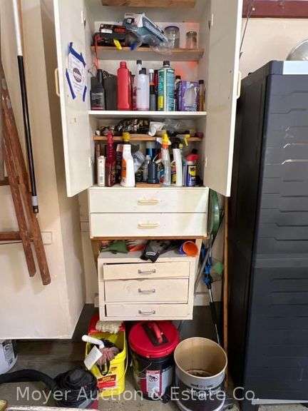 Contents of Garage Cabinet, Vehcile Cleaning, Automotive Fluids, Hand Tools, Etc. image