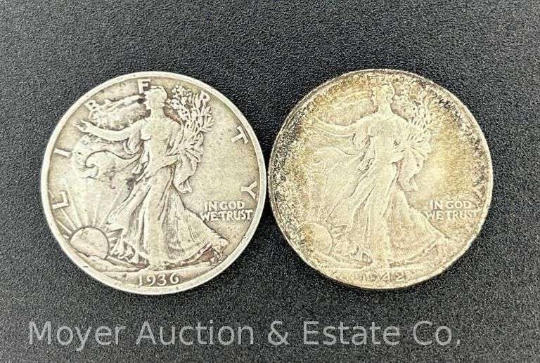 (2) Walking Liberty Half Dollars, 1936 and 1942 image