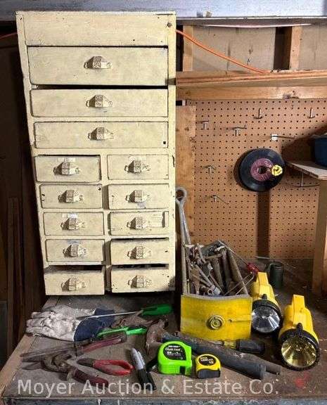 Group of Hand Tools and Hardware in Cabinet image