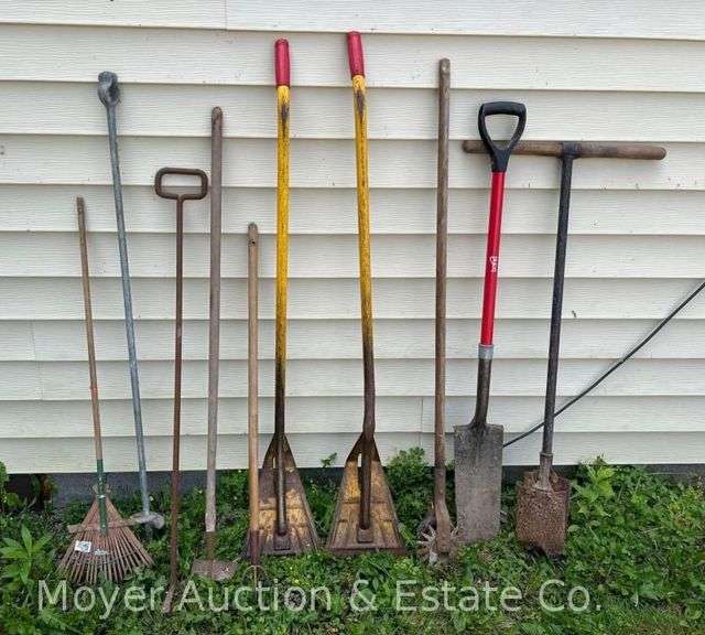Group of Roof Rakes, Shovel, Post Hole Digger, Etc. image