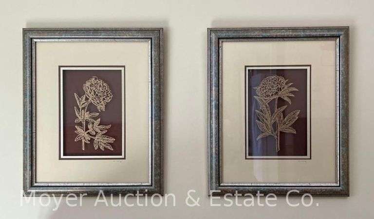 Pair of Framed Floral Style Artwork, 23.5"x19"h Overall image