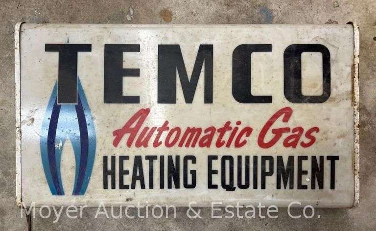 Temco Automatic Gas Heating Equipment Illuminated Advertising Sign, 14"x25" image