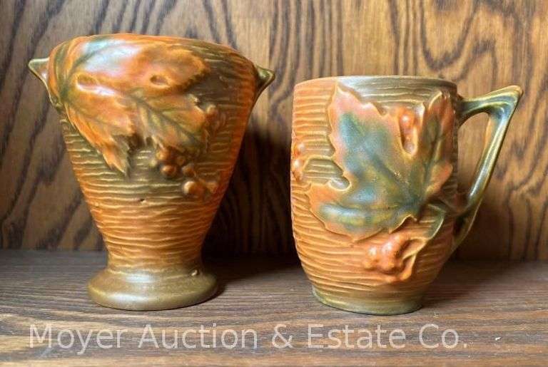 Roseville Pottery "Bushberry" Mug and Vase, 3.5"-4"h image