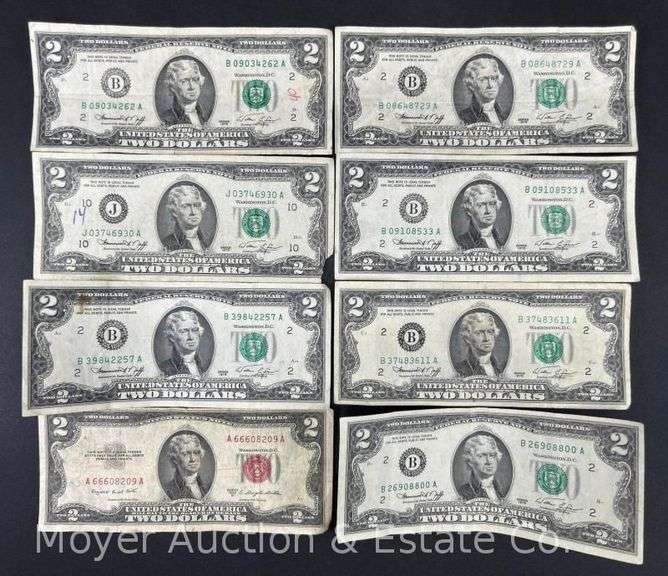 (8) $2 Bills, One with Red Seal image