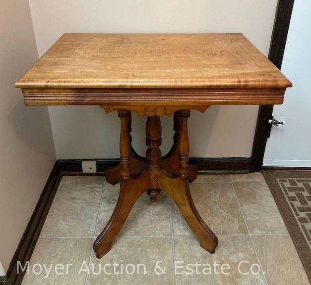 Maple Lamp Table, Rectangle-top, Antique, stamped Buffalo, NY, 28"x19"x28"h image