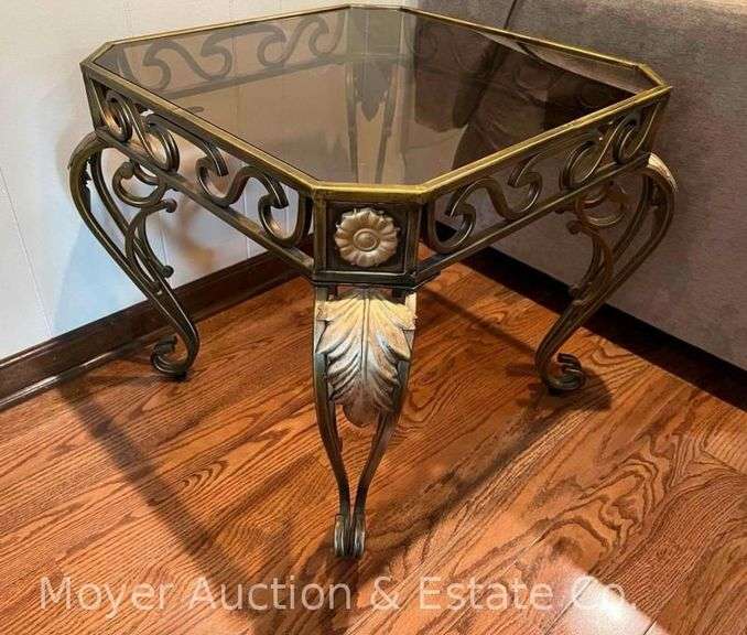 Glass Top End Table, Metal Frame, 23"x23"x22"h image