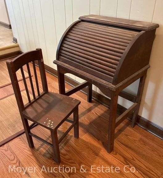 Antique Childs Roll Top Desk and Chair, 20"w image