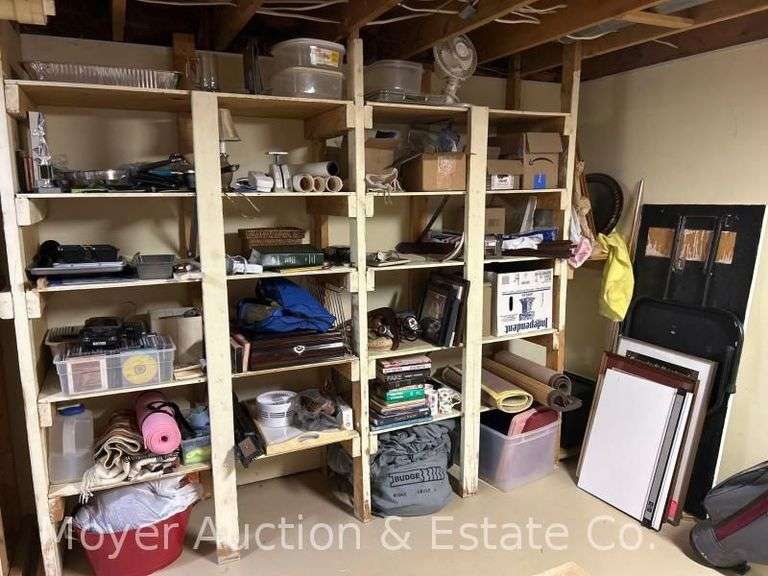 Contents of Basement Shelves, Household, Books, Decorative, Kitchen, Artwork, Lamps, Etc. image