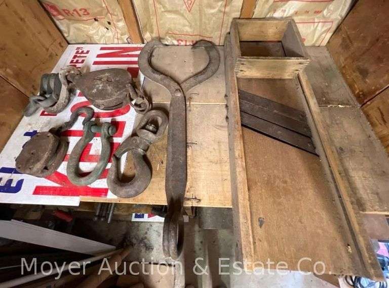 Large Tongs, Cabbage Slicer, Pulleys, Hooks, Etc. image