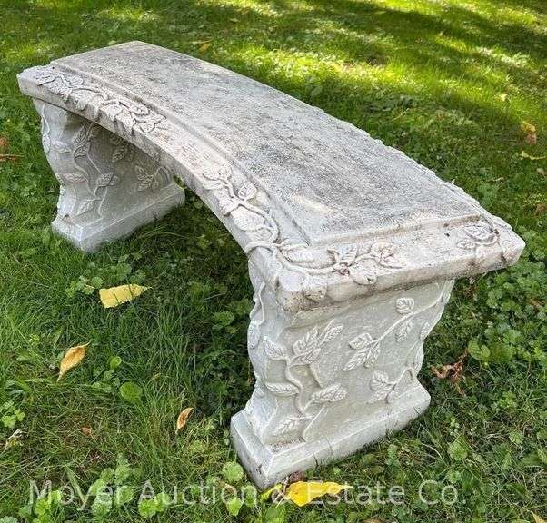 Curved Cement Garden Bench, HEAVY, 3 Pieces, 38"w image