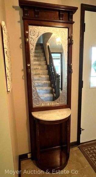 Hall Pier Mirror, Marble Half Round Table, 24"w x 79"h image