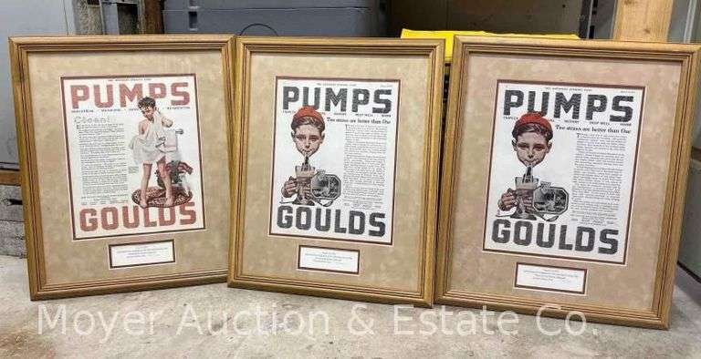 (3) Framed Goulds Pumps Advertising Prints, 23"x18" Overall image