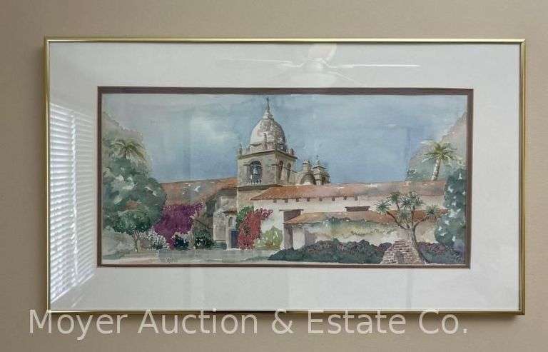 M. Kutas Watercolor Painting, Framed, 28"x16" Overall image