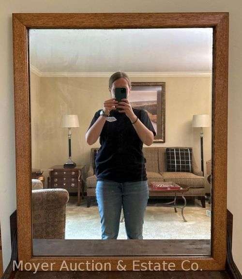 Oak Framed Wall Mirror, 33"x27" image