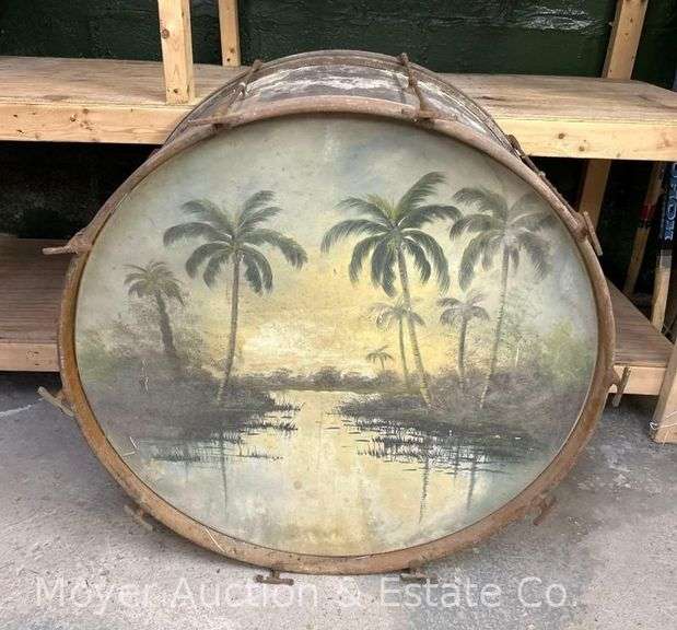 Large Bass Drum with Hand-painted Landscape Scene, 29"w image
