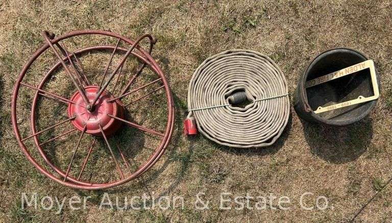 Hose Reel, Fire Hose, Rubber Bucket, and Alden Hook & Ladder Co. License Plate Frame image