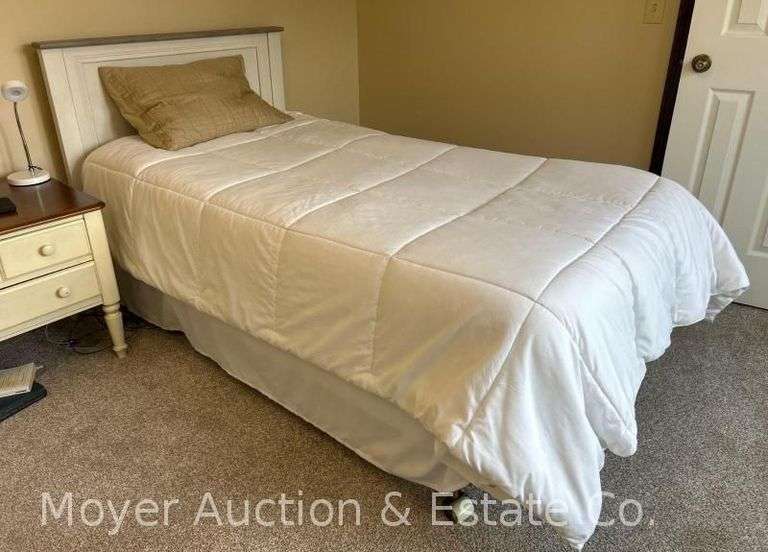 Twin Bed Frame with Mattress, Boxspring and Bedding image