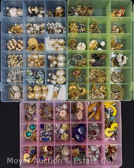 3 Containers of Fashion Jewelry Clip-on Earrings, Over 100 Pairs image
