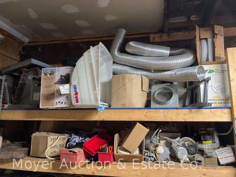 Contents of Garage Shelves, Including Plumbing and Heating Components, Flexible Duct, Etc. image