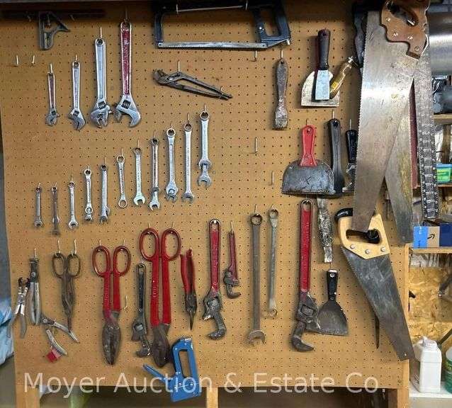 Group of Wrenches, Tin Snips, Hand Saws, Etc. image