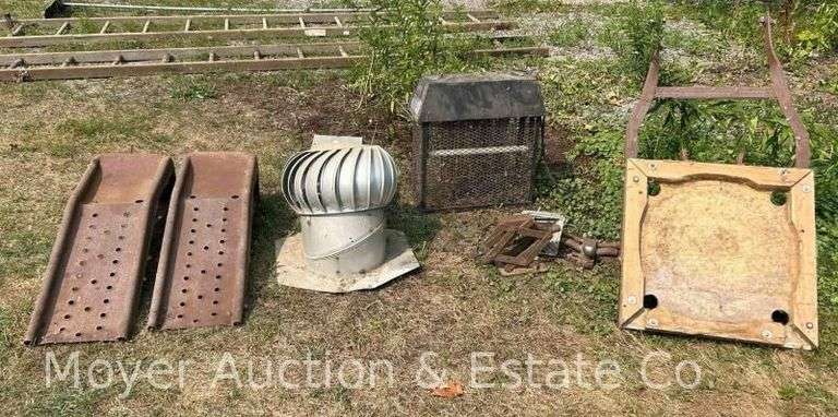 Group of Car Ramps, Roof Vents, Bug Zapper, Roll of Chain Link Fence, Etc. image