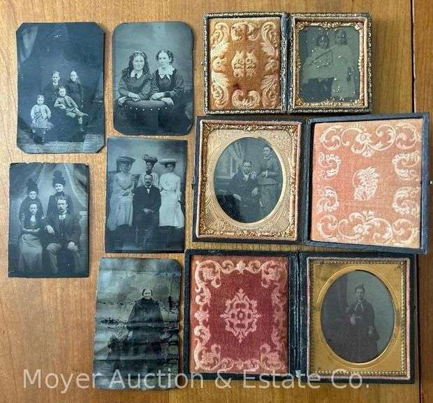 (8) Tin Type Photographs, Three in Cases, approx. 3.5"x2.5" image