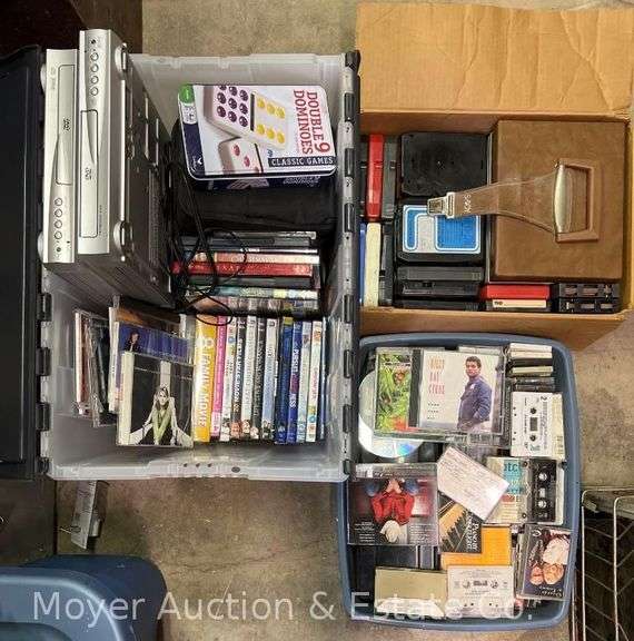 Group of Asst. DVDs, CDs, Cassettes, 8 Tracks, DVD Players, Etc. image