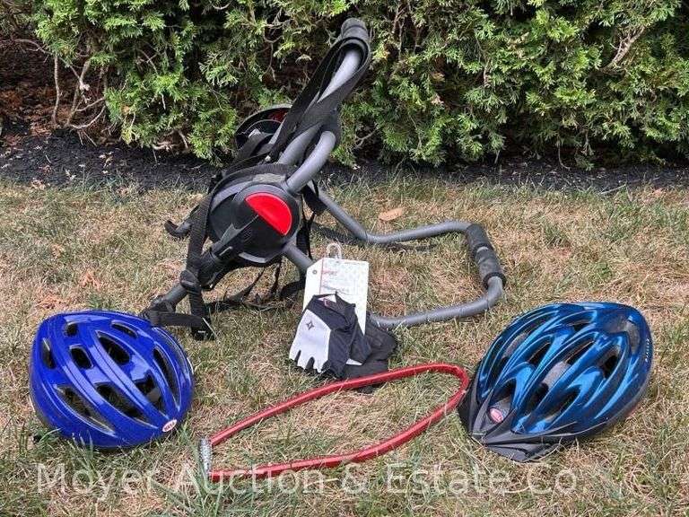 Car Bike Rack, 2 Helmets, Bike Locks, and Yakima Bike Frame Extender image