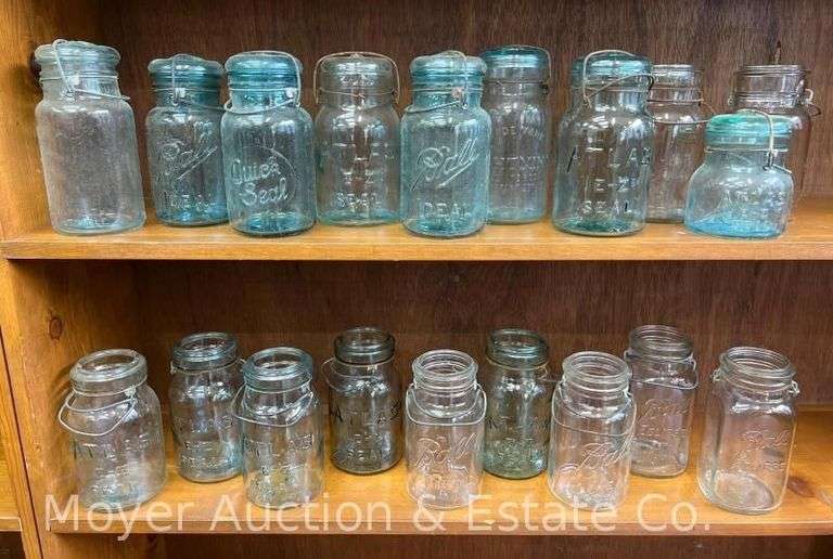Group of Antique Mason Jars, Some Blue Glass image