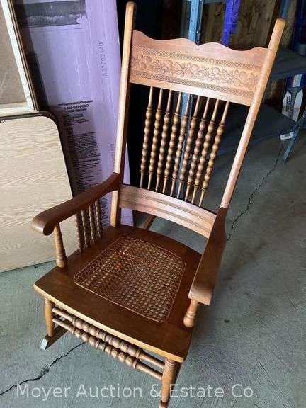 Maple Pressed-back Rocking Chair with Caned Seat, nice condition, antique image