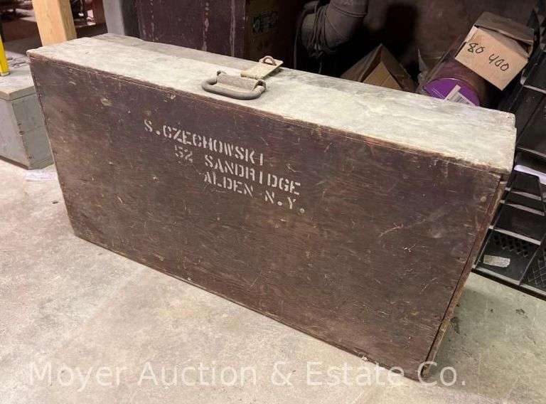 Antique Wooden Tool Chest with Antique Hand Tools, Planes, Saws, Etc. image