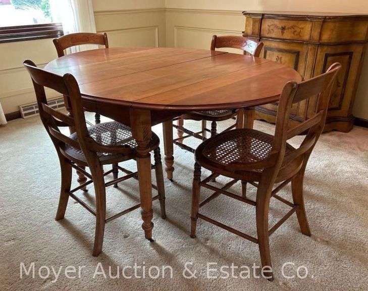 Dining Table with 4 Chairs, Cane Seats, and (6) 15" Leaves, 45"x55" Tabletop image