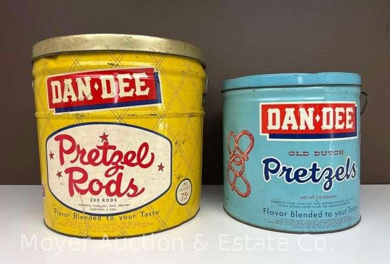 (2) Vintage Dan-dee Pretzel Tins, 10"-12"h image