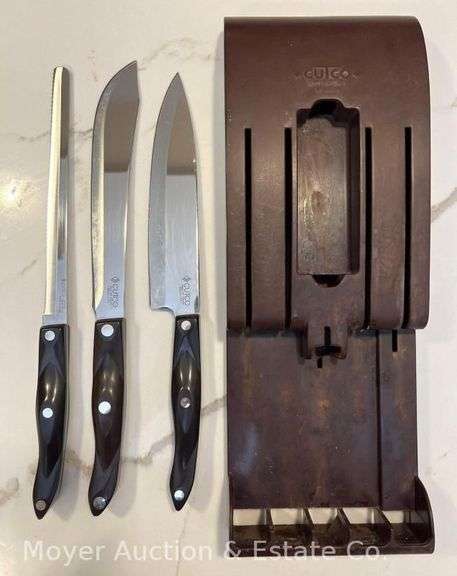 (3) Cutco Kitchen Knives with Wall Rack, 1728-KS, 2124-KS and 1722-KV image