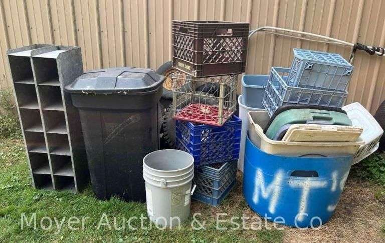 Trash Can, Milk Crates, Handmade Galvanized Shelf, Etc. image