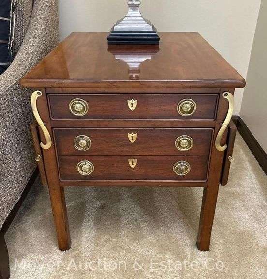 Drexel Cherry Side Table with 2 Drawers, Drop Leaf Sides, 21"x24"x24"h image