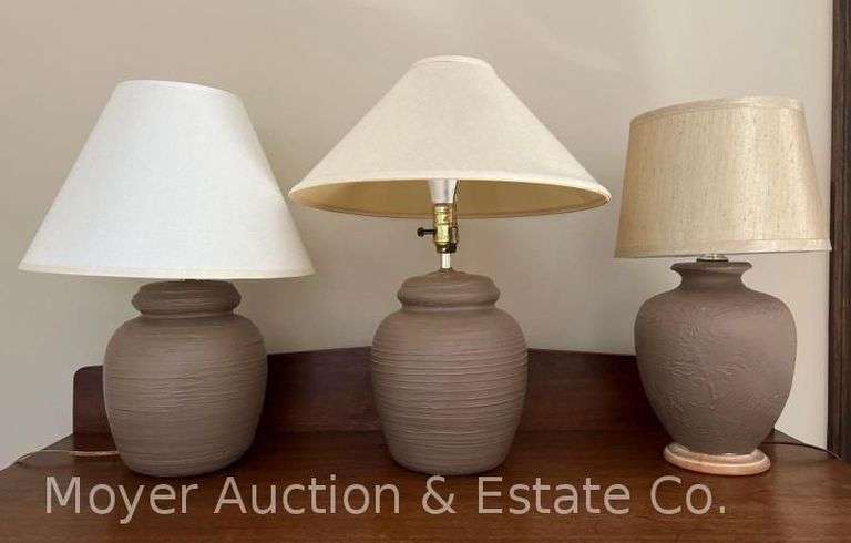 (3) Table Lamps, Similar Bases, 18”-21”h image