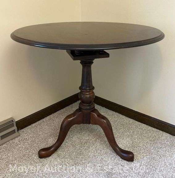 Ethan Allen Cherry Tilt-top Tea Table, Birdcage Base with 3 Legs, Excellent Condition image