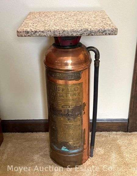 Buffalo Copper Fire Extinguisher End Table, Marble Top, Weighted Bases, HEAVY, 12"x12" Top x 24"h image