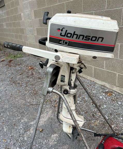 1988 Johnson 4.0hp 2 Stroke Outboard Motor, with 3gal. Plastic Gas Tank, Model #J4RCCS, Turns Over image