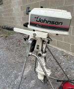 1988 Johnson 4.0hp 2 Stroke Outboard Motor, with 3gal. Plastic Gas Tank, Model #J4RCCS, Turns Over