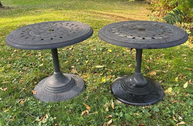 (2) Patio Side Tables, Weighted for Umbrella Stands, Outdoor Lifestyle brand, Black image